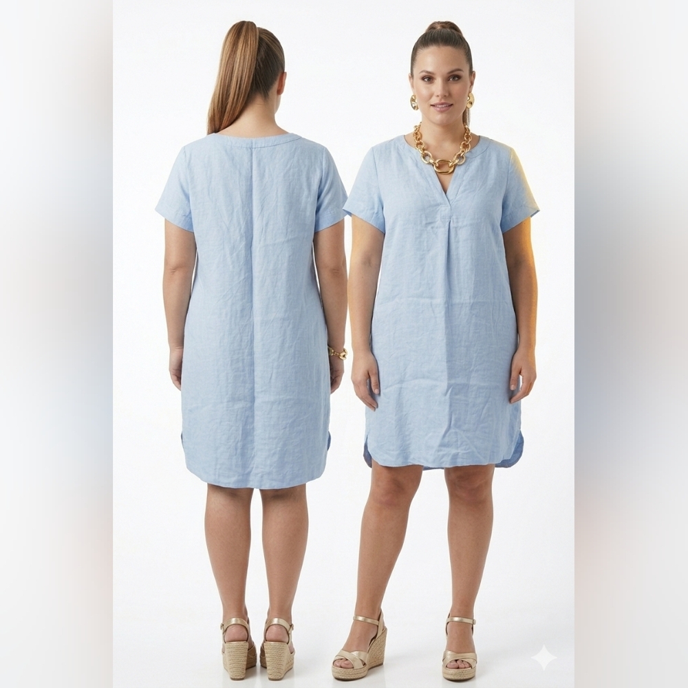 Nwt Tahari Linen Dress Shift V-Neckline